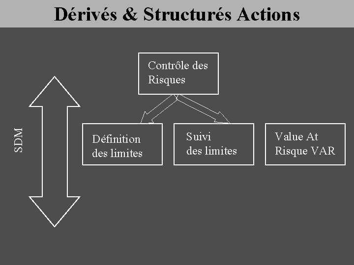 Dérivés & Structurés Actions SDM Contrôle des Risques Définition des limites Suivi des limites
