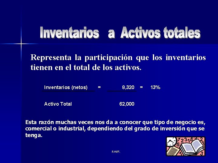 Representa la participación que los inventarios tienen en el total de los activos. Inventarios