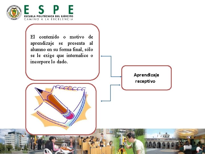 El contenido o motivo de aprendizaje se presenta al alumno en su forma final,