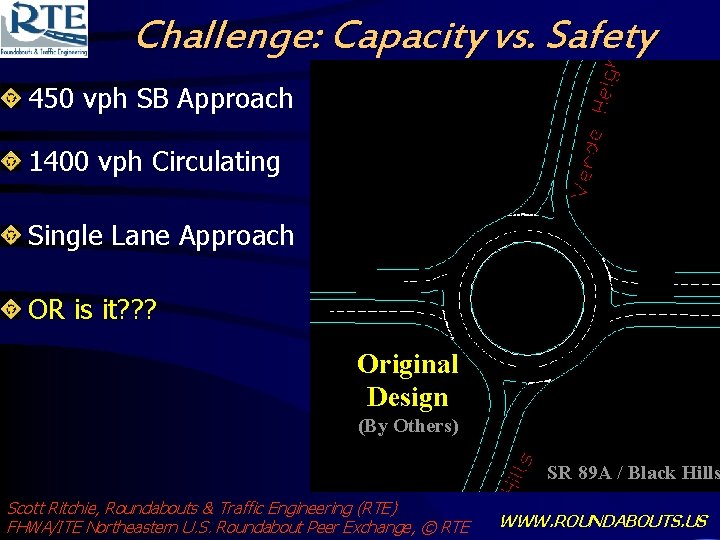 Challenge: Capacity vs. Safety 450 vph SB Approach 1400 vph Circulating Single Lane Approach