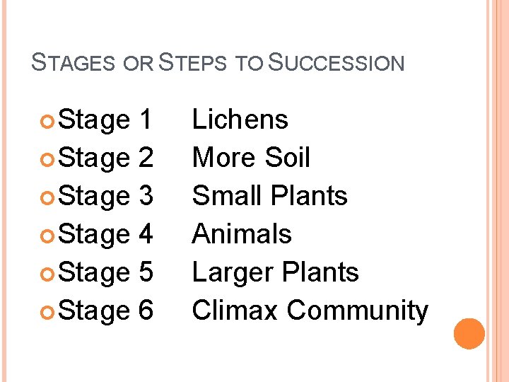 STAGES OR STEPS TO SUCCESSION Stage 1 Stage 2 Stage 3 Stage 4 Stage