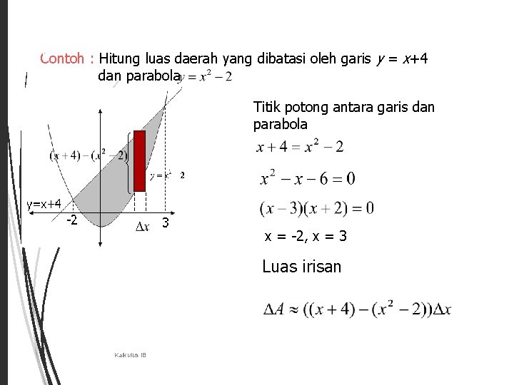 5 Contoh : Hitung luas daerah yang dibatasi oleh garis y = x+4 dan