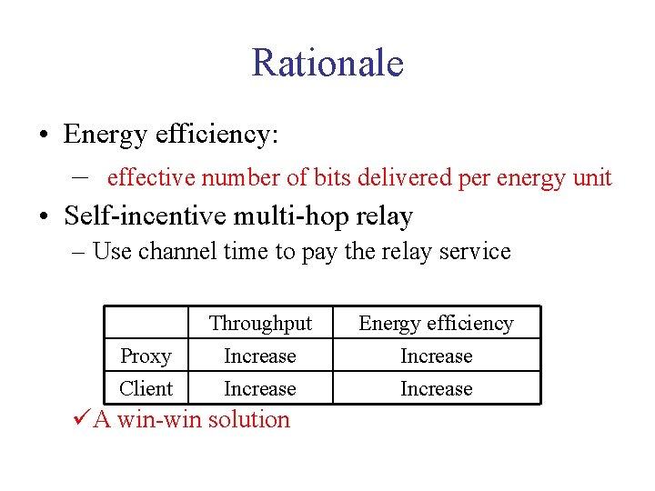 Rationale • Energy efficiency: – effective number of bits delivered per energy unit •