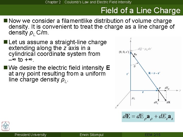 Chapter 2 Coulomb’s Law and Electric Field Intensity Field of a Line Charge n