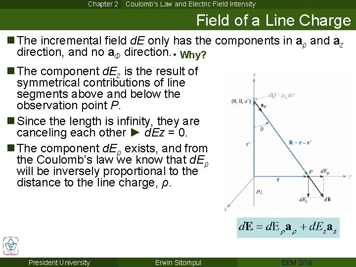 Chapter 2 Coulomb’s Law and Electric Field Intensity Field of a Line Charge n