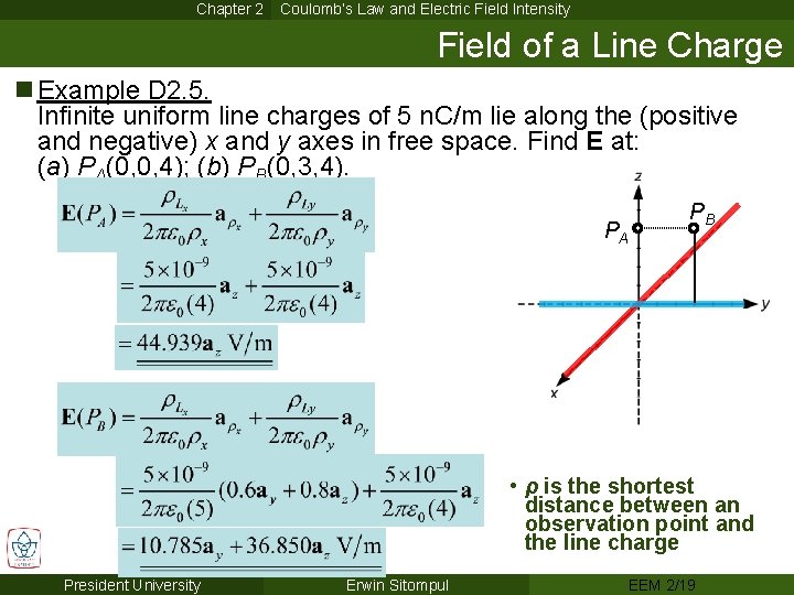 Chapter 2 Coulomb’s Law and Electric Field Intensity Field of a Line Charge n