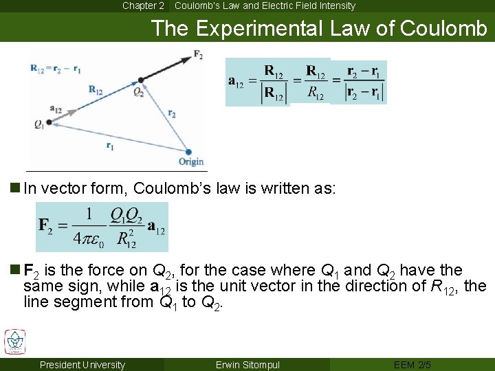 Chapter 2 Coulomb’s Law and Electric Field Intensity The Experimental Law of Coulomb n