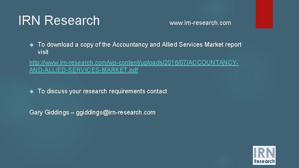 IRN Research www. irn-research. com To download a copy of the Accountancy and Allied