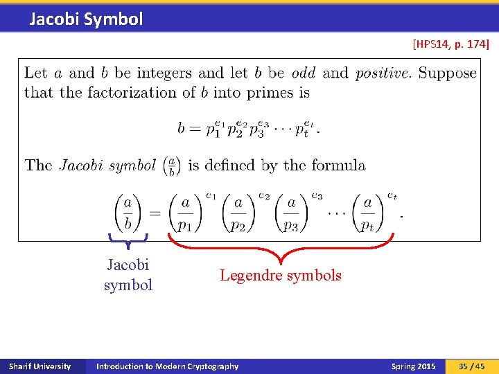 Jacobi Symbol [HPS 14, p. 174] Jacobi symbol Sharif University Legendre symbols Introduction to
