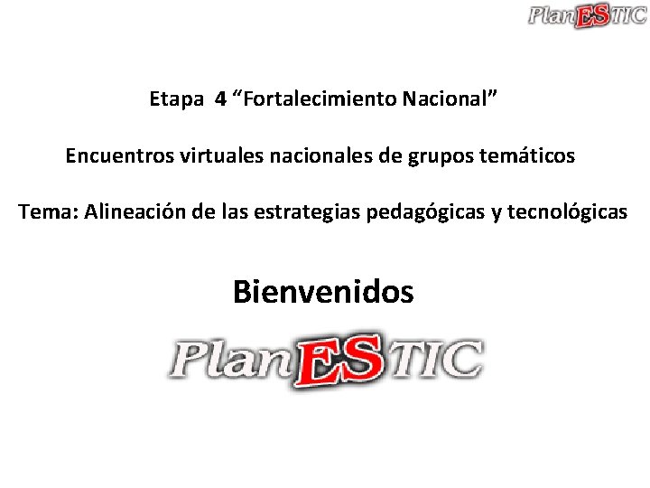 Etapa 4 “Fortalecimiento Nacional” Encuentros virtuales nacionales de grupos temáticos Tema: Alineación de las
