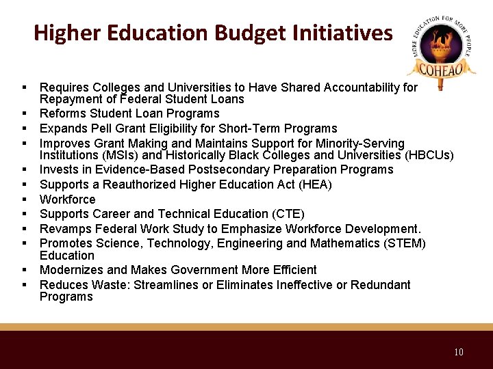 Higher Education Budget Initiatives Requires Colleges and Universities to Have Shared Accountability for Repayment