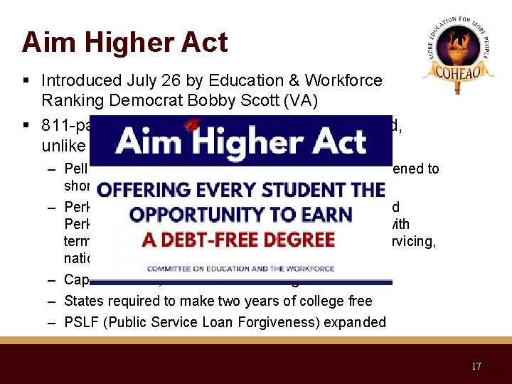 Aim Higher Act Introduced July 26 by Education & Workforce Ranking Democrat Bobby Scott