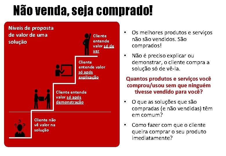 Não venda, seja comprado! Níveis de proposta de valor de uma solução Clientende valor