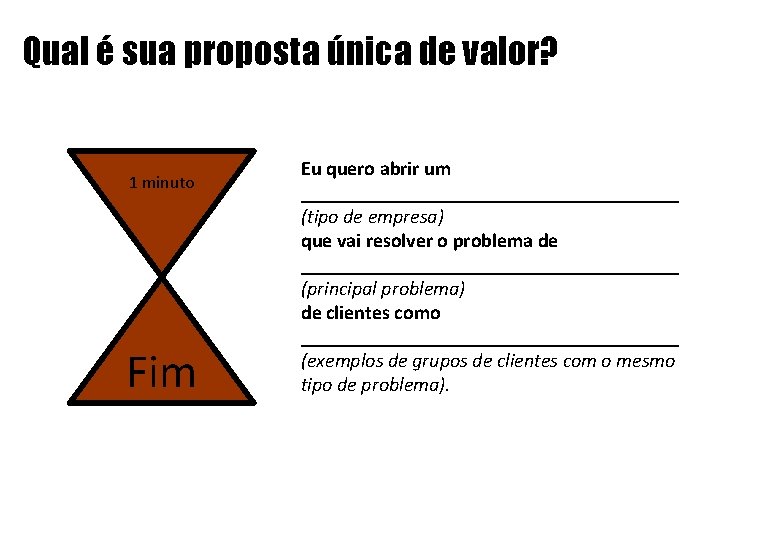 Qual é sua proposta única de valor? 1 minuto Fim Eu quero abrir um