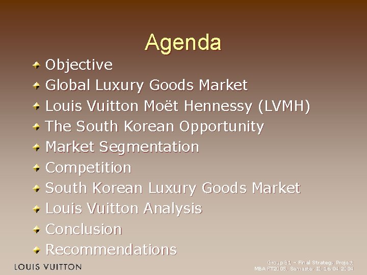 Agenda Objective Global Luxury Goods Market Louis Vuitton Moët Hennessy (LVMH) The South Korean