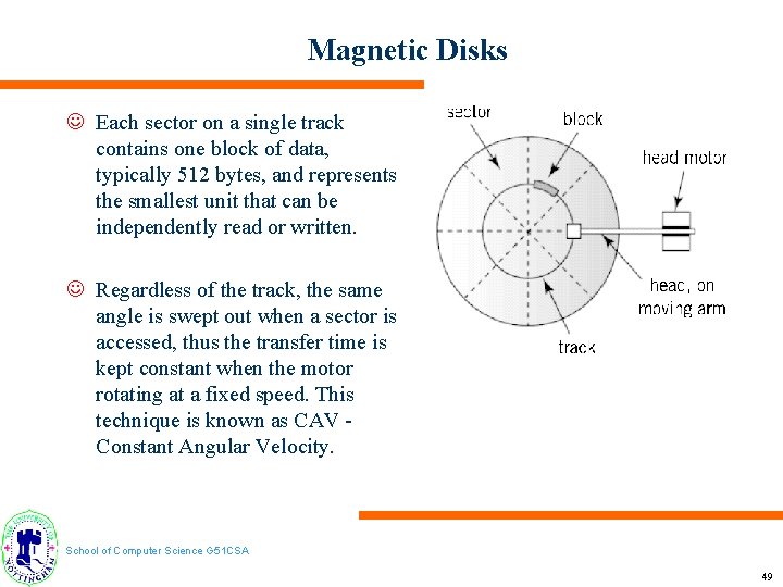 Magnetic Disks J Each sector on a single track contains one block of data,