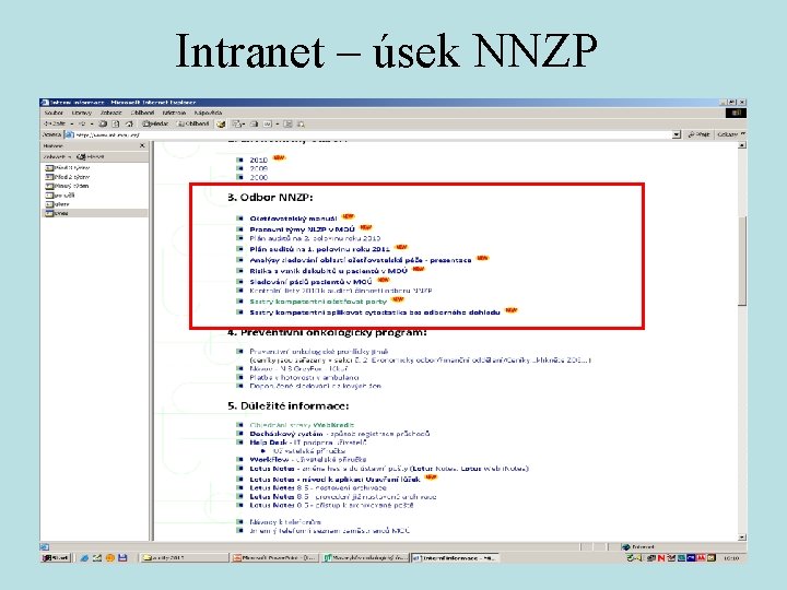 Intranet – úsek NNZP 