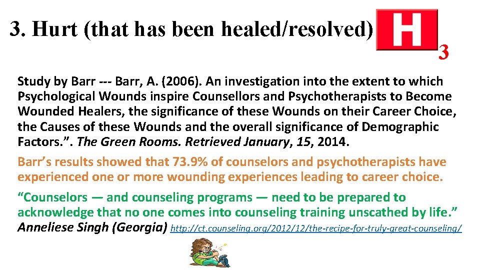 3. Hurt (that has been healed/resolved) 3 Study by Barr --- Barr, A. (2006).