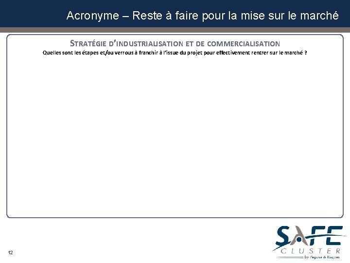 Acronyme – Reste à faire pour la mise sur le marché STRATÉGIE D’INDUSTRIALISATION ET Acronyme – Reste à faire pour la mise sur le marché STRATÉGIE D’INDUSTRIALISATION ET