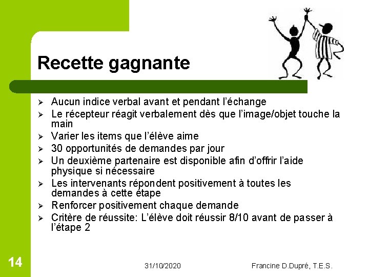 Recette gagnante Ø Ø Ø Ø 14 Aucun indice verbal avant et pendant l’échange