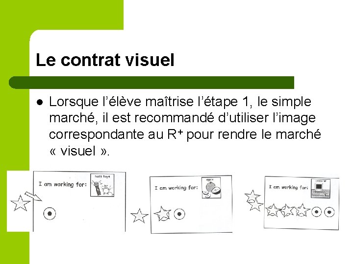 Le contrat visuel l Lorsque l’élève maîtrise l’étape 1, le simple marché, il est Le contrat visuel l Lorsque l’élève maîtrise l’étape 1, le simple marché, il est