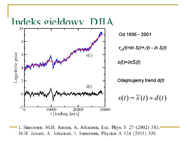 Indeks giełdowy DJIA Od 1896 - 2001 r t(t)=ln S(t+ t) - ln S(t)