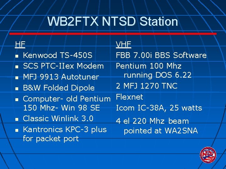 WB 2 FTX NTSD Station HF VHF Kenwood TS-450 S FBB 7. 00 i