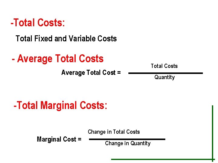 -Total Costs: Total Fixed and Variable Costs - Average Total Costs Average Total Cost
