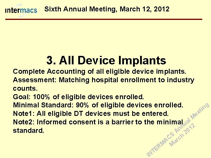 Sixth Annual Meeting, March 12, 2012 3. All Device Implants Complete Accounting of all