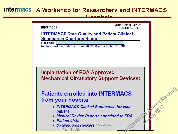  A Workshop for Researchers and INTERMACS Hospitals QA Report g in t ee