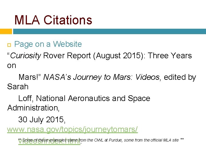 MLA Citations Page on a Website “Curiosity Rover Report (August 2015): Three Years on MLA Citations Page on a Website “Curiosity Rover Report (August 2015): Three Years on