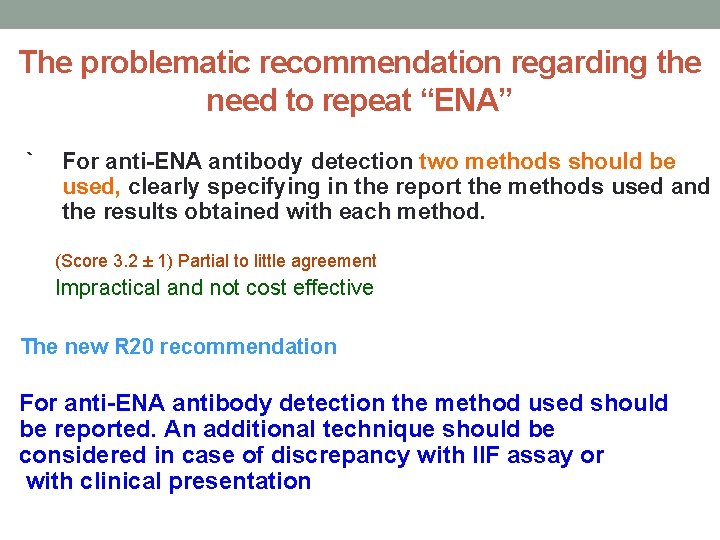 The problematic recommendation regarding the need to repeat “ENA” ` For anti-ENA antibody detection