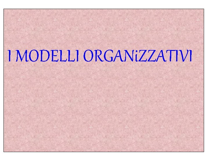 I MODELLI ORGANi. ZZATIVI 