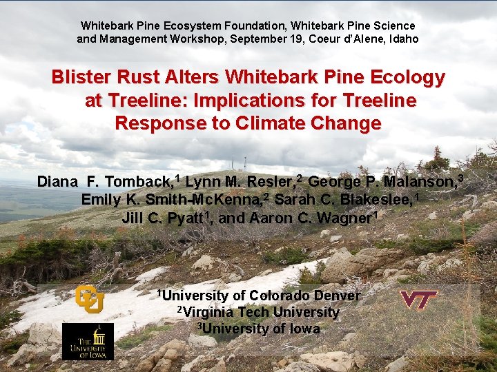 Whitebark Pine Ecosystem Foundation, Whitebark Pine Science and Management Workshop, September 19, Coeur d’Alene,