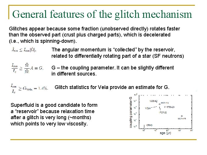 General features of the glitch mechanism Glitches appear because some fraction (unobserved directly) rotates