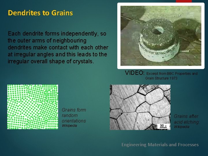 Dendrites to Grains Each dendrite forms independently, so the outer arms of neighbouring dendrites