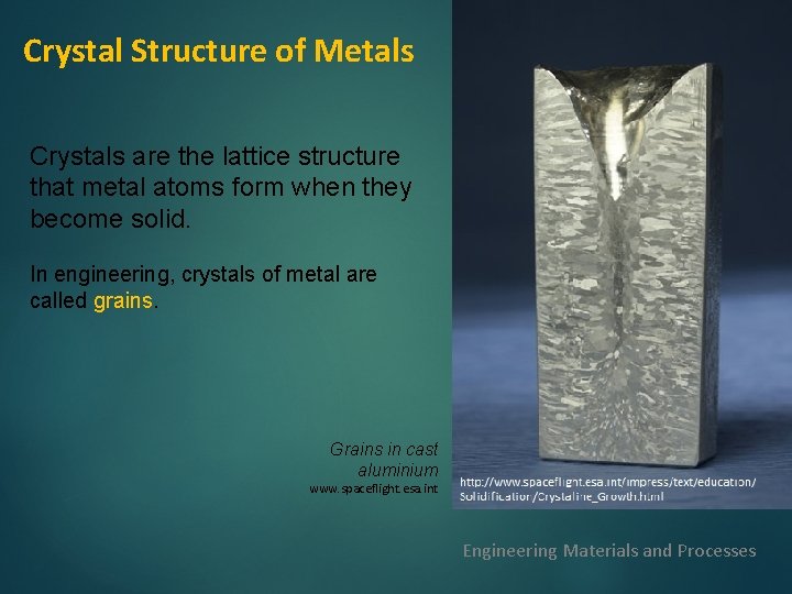 Crystal Structure of Metals Crystals are the lattice structure that metal atoms form when