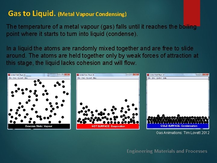 Gas to Liquid. (Metal Vapour Condensing) The temperature of a metal vapour (gas) falls