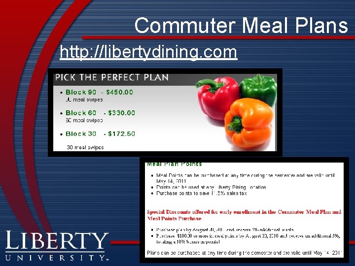 Commuter Meal Plans http: //libertydining. com 