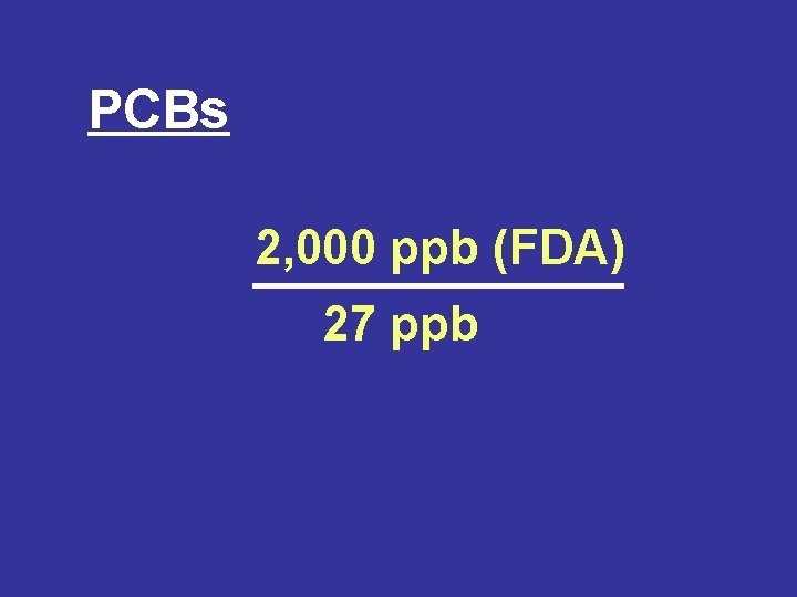 PCBs 2, 000 ppb (FDA) 27 ppb 