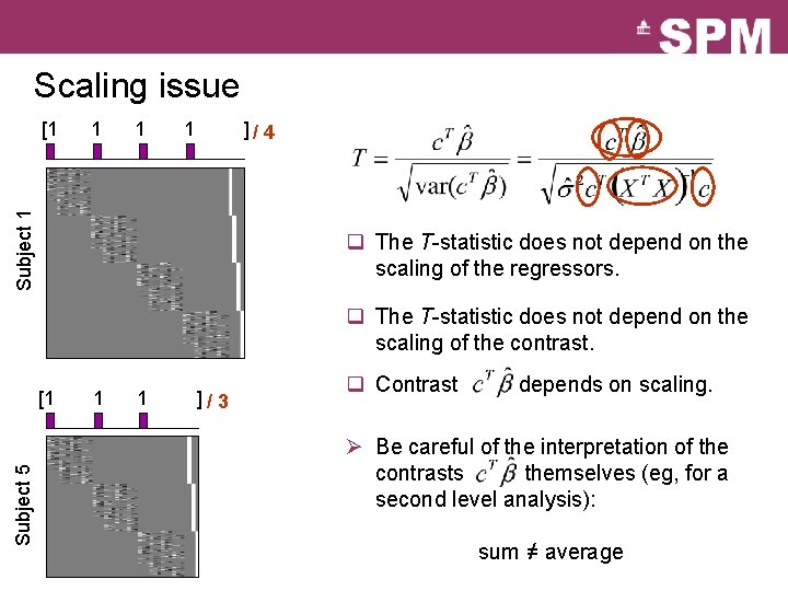 Scaling issue Subject 1 [1 1 1 1 ] / 4 q The T-statistic