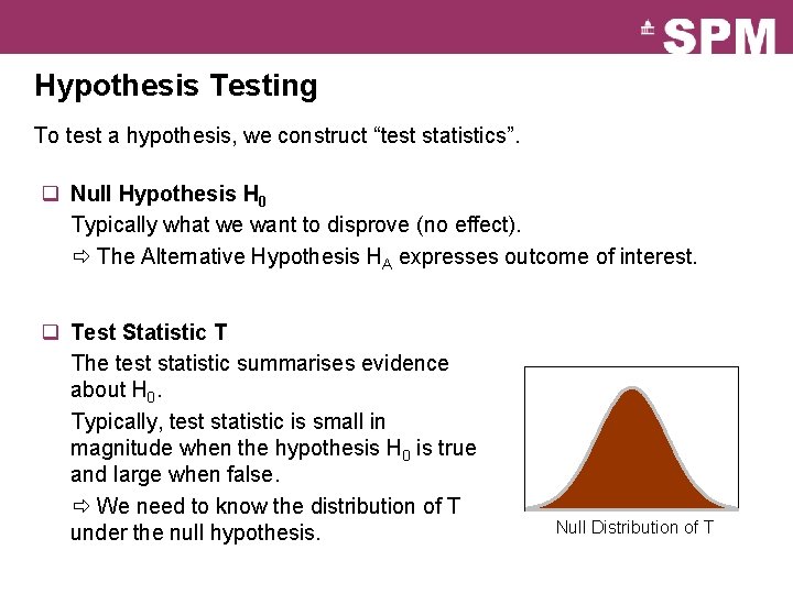 Hypothesis Testing To test a hypothesis, we construct “test statistics”. q Null Hypothesis H