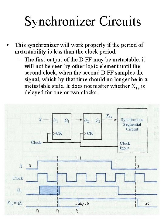 Synchronizer Circuits • This synchronizer will work properly if the period of metastability is