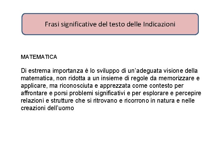 Frasi significative del testo delle Indicazioni MATEMATICA Di estrema importanza è lo sviluppo di Frasi significative del testo delle Indicazioni MATEMATICA Di estrema importanza è lo sviluppo di