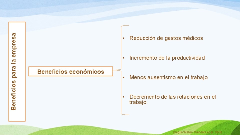 Beneficios para la empresa • Reducción de gastos médicos • Incremento de la productividad