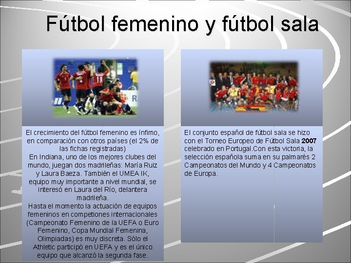 Fútbol femenino y fútbol sala El crecimiento del fútbol femenino es ínfimo, en comparación