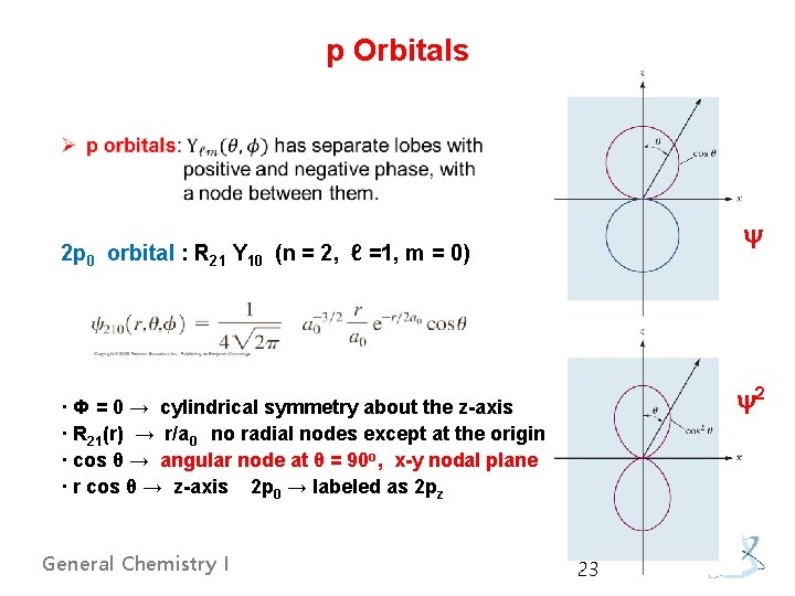 p Orbitals y 2 p 0 orbital : R 21 Y 10 (n =