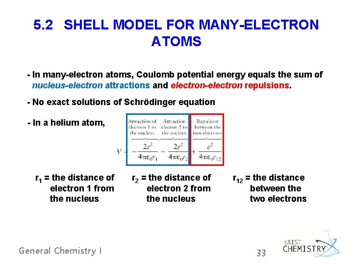 5. 2 SHELL MODEL FOR MANY-ELECTRON ATOMS - In many-electron atoms, Coulomb potential energy