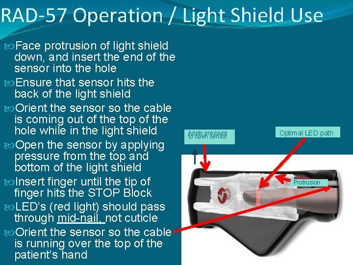 RAD-57 Operation / Light Shield Use Face protrusion of light shield down, and insert