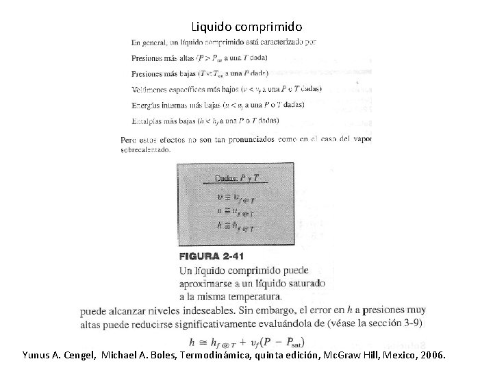 Liquido comprimido Yunus A. Cengel, Michael A. Boles, Termodinámica, quinta edición, Mc. Graw Hill,